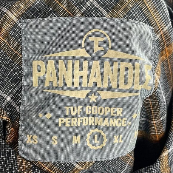 Panhandle Tuf Cooper Performance Men's Size L Plaid Black Orange Button Up Long - Picture 5 of 8
